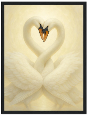 Premium Swan Art Print – Matte Paper Wooden Framed Poster 30×40 cm (12×16") – Elegant Wall Decor, Love & Purity Theme  / Póster enmarcado de cisnes – Papel mate premium 30×40 cm (12×16") – Decoración de pared elegante con tema de amor y pureza